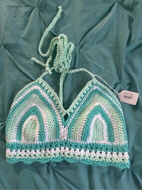 Crochet Bralette Top in Mint & White